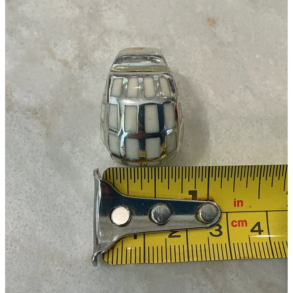 Chunky Stainless Steel Ring White‎ Brick Pattern Statement Band Size 7